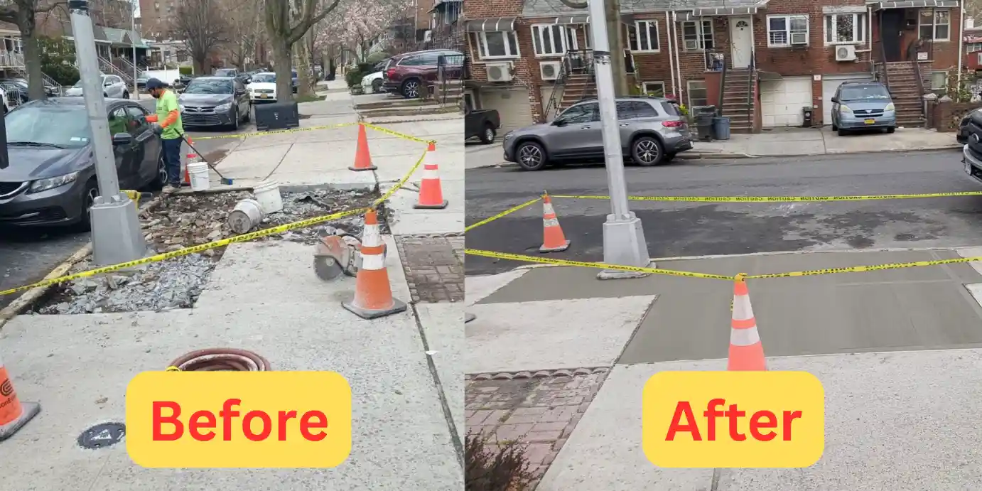 sidewalk repaired and results shown in the picture